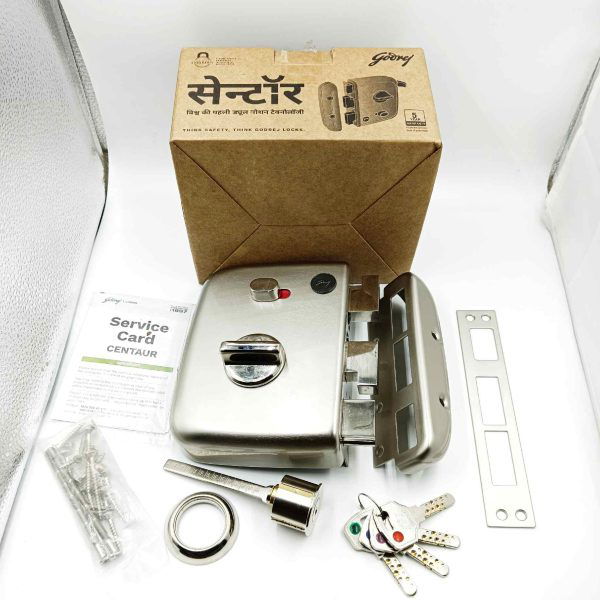 Godrej maindoor lock 4451 centaur for double doors 15 years warranty with satin finish