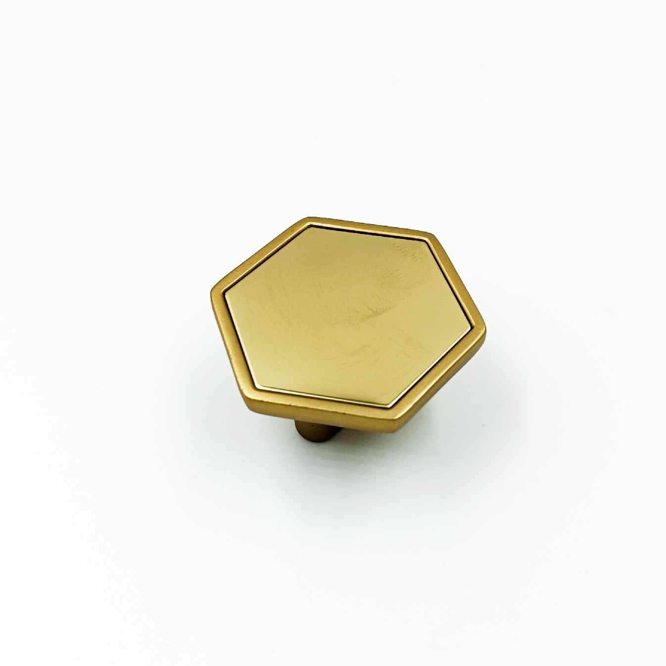 Brass Brushed Gold Decorative Hexagon Kitchen Cabinet Knobs