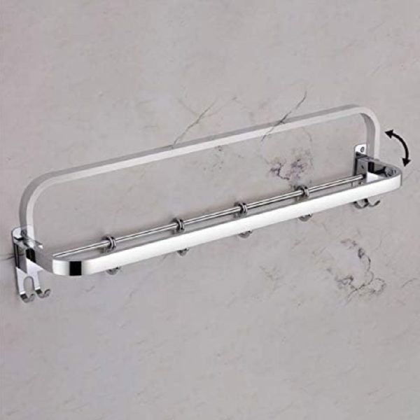 Folding towel rod with hooks for bathroom stainless steel 18",24" heavy