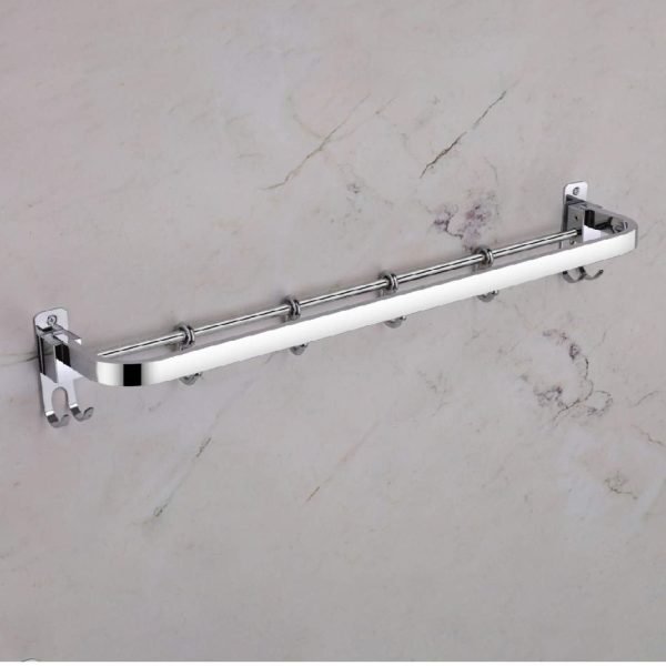 Folding towel rod with hooks for bathroom stainless steel 18",24" heavy
