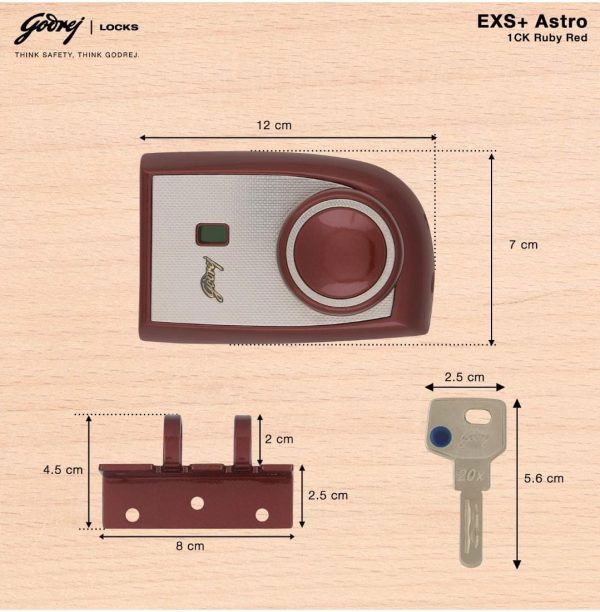 Godrej maindoor lock EXS astro 1ck 3397 for double door Ruby red 15 years warrenty