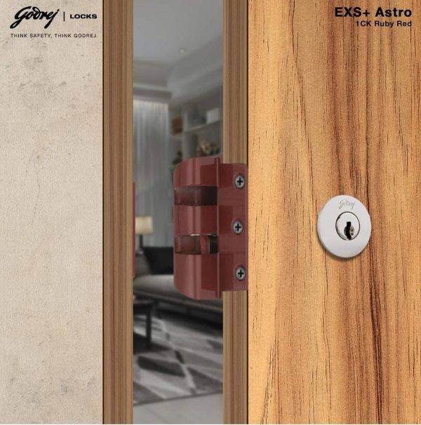 Godrej maindoor lock EXS astro 1ck 3397 for double door Ruby red 15 years warrenty