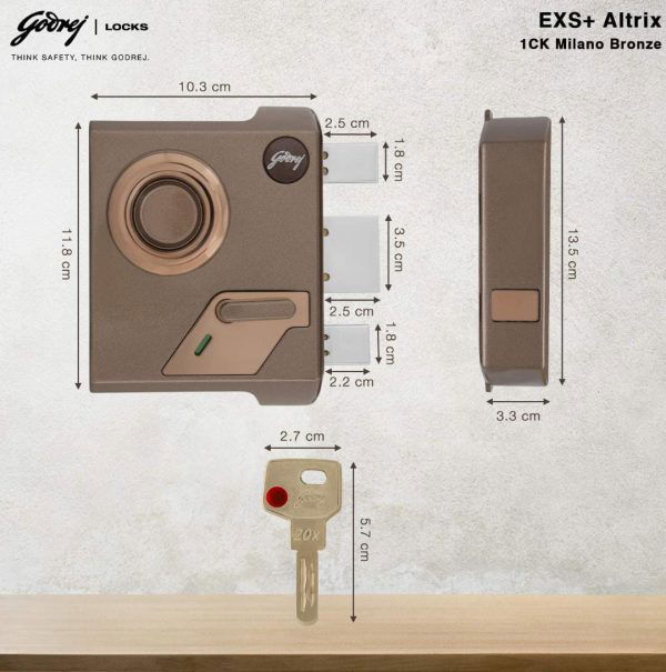 Godrej maindoor lock 3232 EXS+ Altrix 1ck deadbolt milano bronze 15 years warrenty free installation