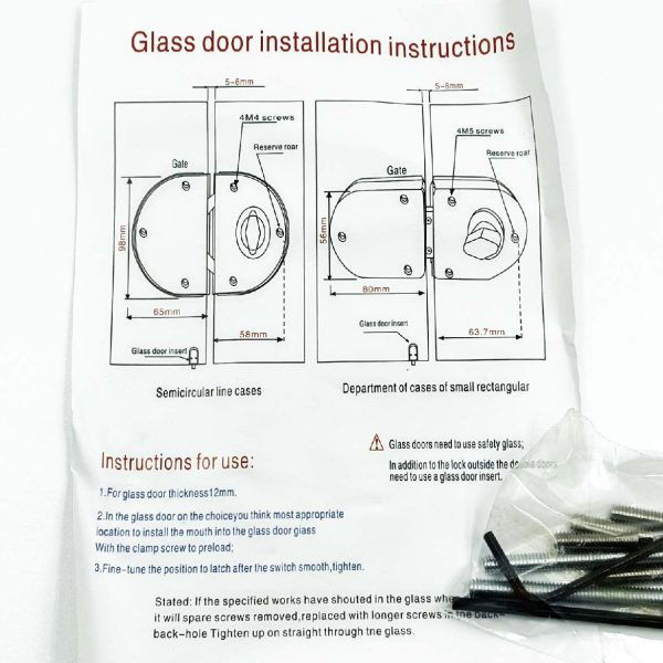 Glass door lock double glass to glass 12mm glass key and knob