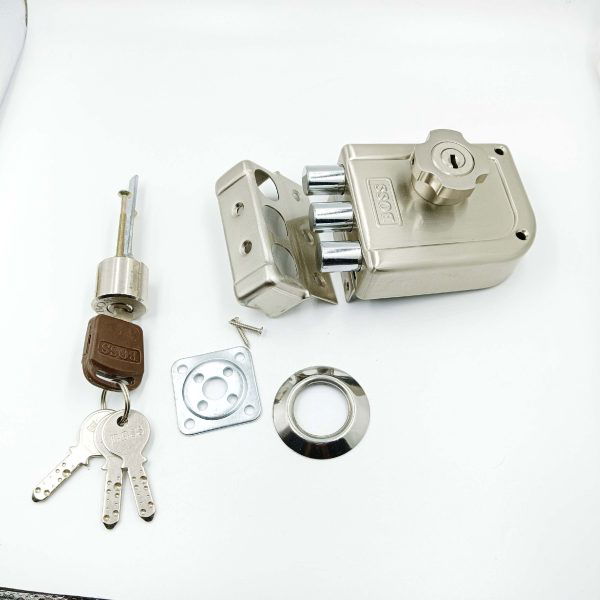 Boss maindoor lock steel finish 9960 nano three dead bolt 2ck both side key (lockable knob) 15 years warrenty