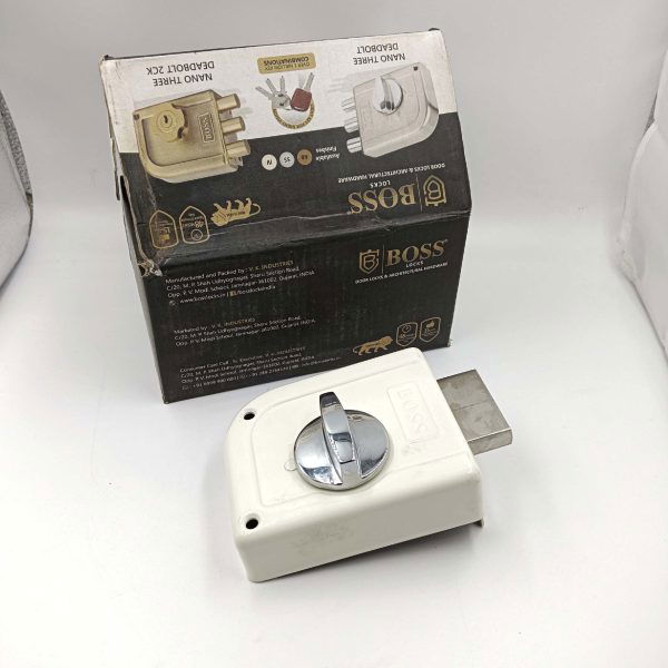 Boss maindoor lock Ivory finish 9002 rim single dead lock 1ck knob on inside 15 years warrenty