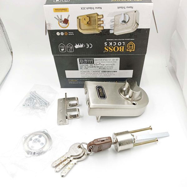 Boss maindoor lock for double door jimmyproof vertibolt steel satin finish1ck 1002 15years warranty
