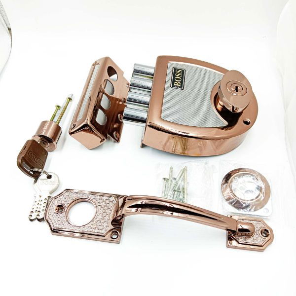 Boss maindoor lock 4 dead bolt pvd rosegold finish 9916 Ultra super bolt 2ck with classic pull handle free