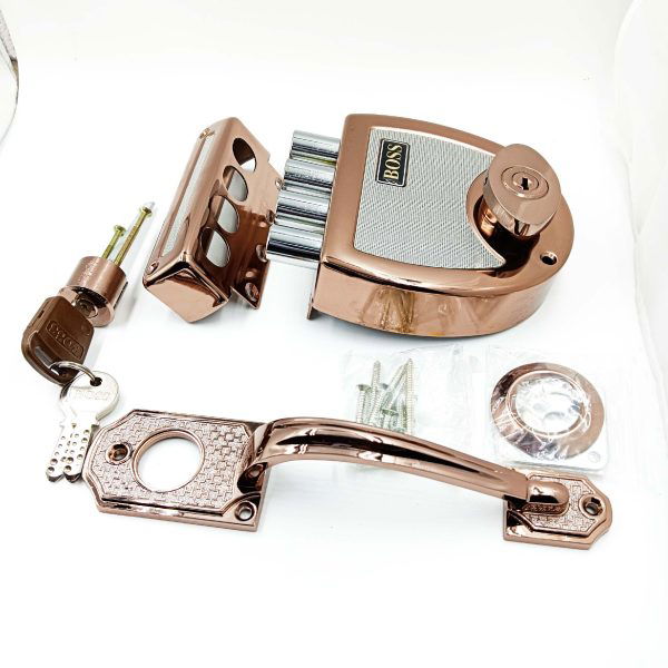 Boss maindoor lock 4 dead bolt pvd rosegold finish 9916 Ultra super bolt 2ck with classic pull handle free