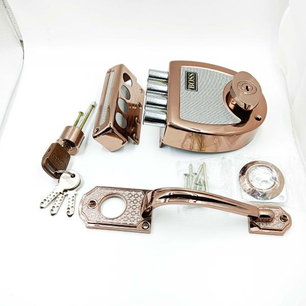 Boss maindoor lock 4 dead bolt pvd rosegold finish 9916 Ultra super bolt 2ck with classic pull handle free