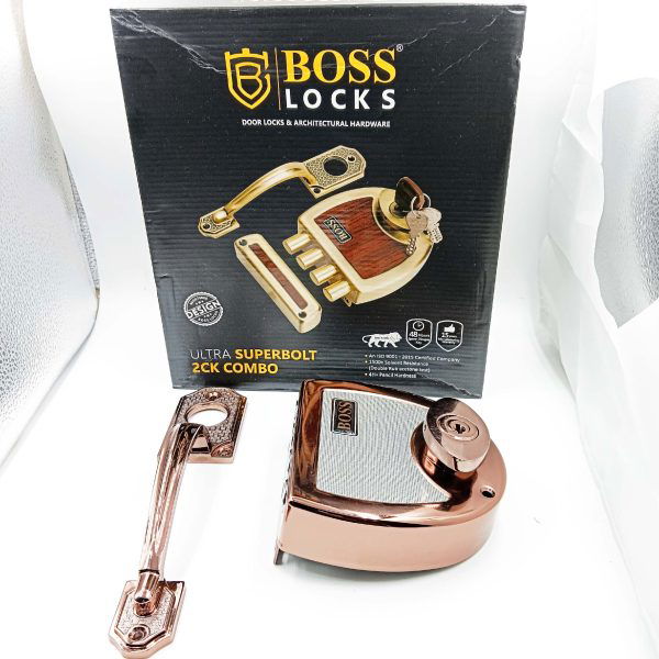 Boss maindoor lock 4 dead bolt pvd rosegold finish 9916 Ultra super bolt 2ck with classic pull handle free