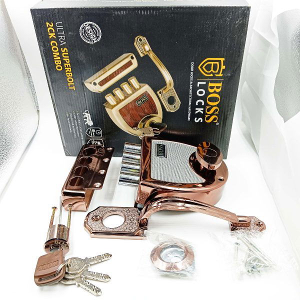 Boss maindoor lock 4 dead bolt pvd rosegold finish 9916 Ultra super bolt 1ck with classic pull handle free