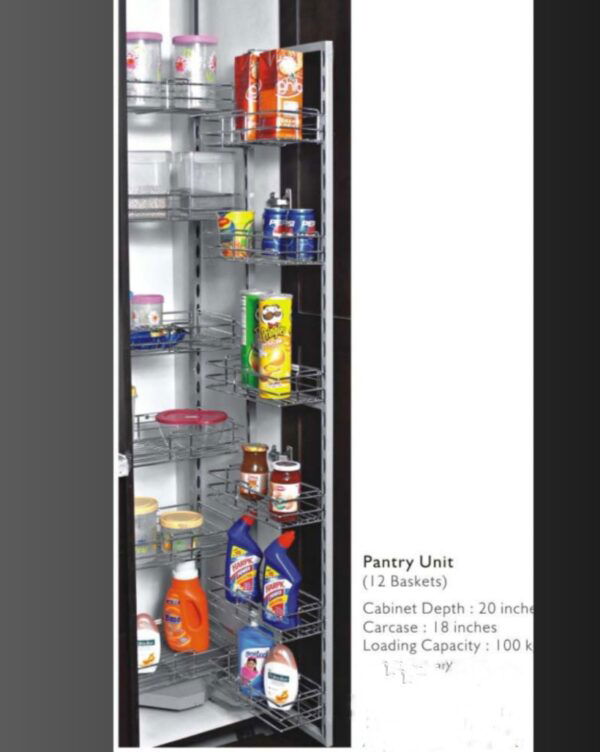 Pantry Unit Storage System steel wired 6ft (Cabinet Width 450mm 12 Baskets) MH groove premium 5 years warrenty(Stainless Steel) soft close