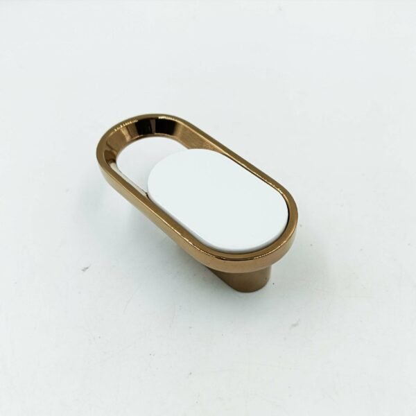 Drawer knob pvd Rosegold with white 75mm vertical oval with ring type small