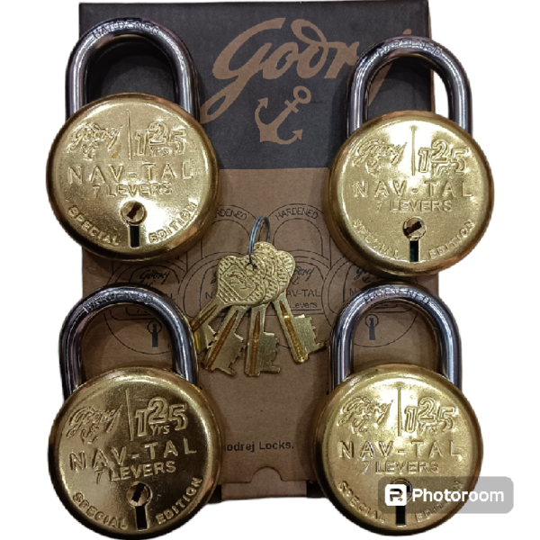 Brass padlock godrej NAVTAL 7lever set of 4pcs with comman key 3299 4keys 1 year warrenty