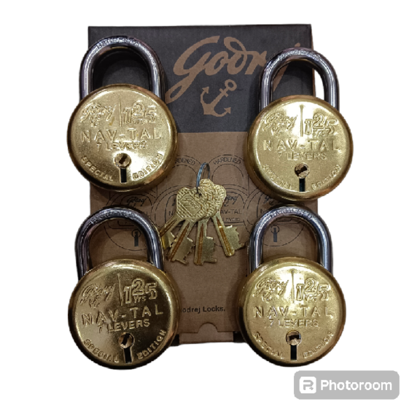 Brass padlock godrej NAVTAL 7lever set of 4pcs with comman key 3299 4keys 1 year warrenty